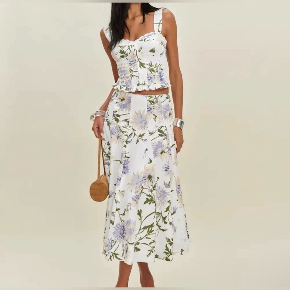 Reformation Anatolia Linen Two Piece Top And Skirt Set nwt - Picture 2 of 8